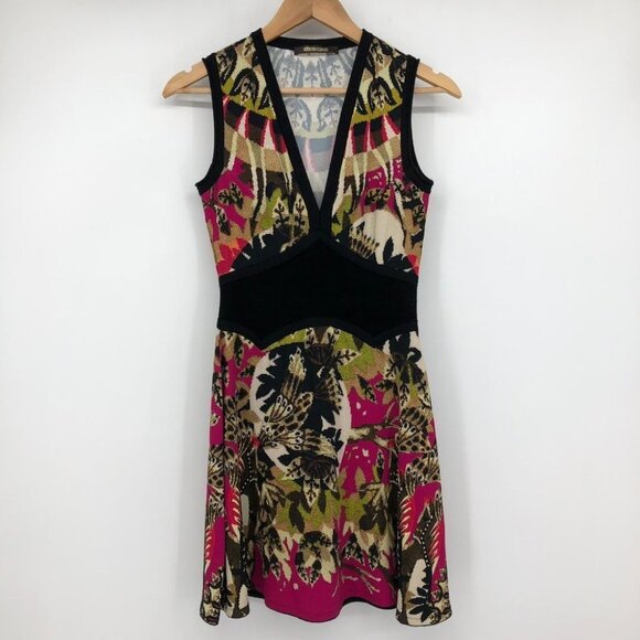 Roberto Cavalli Hot Pink Green  Multi Printed Sleeveless V-neck dress size 2 - Picture 8 of 15